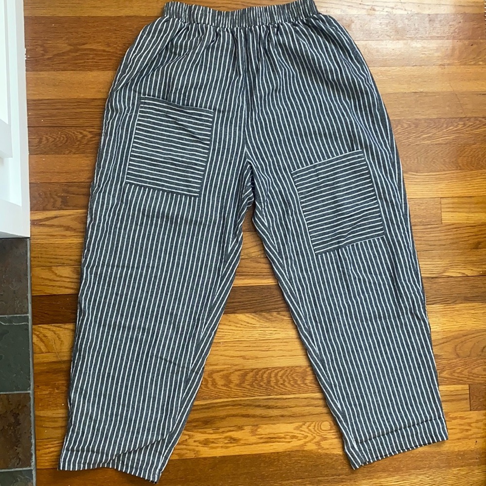 Cotton Linen Blue Striped Pants